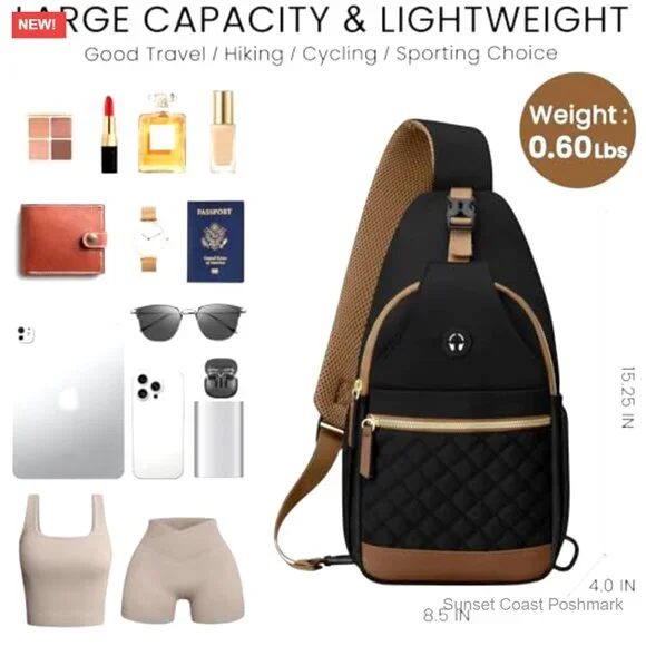 Crossbody Sling Bag Minimal Travel Lightweight Adjustable Multi-Pocket Secure - Picture 2 of 7